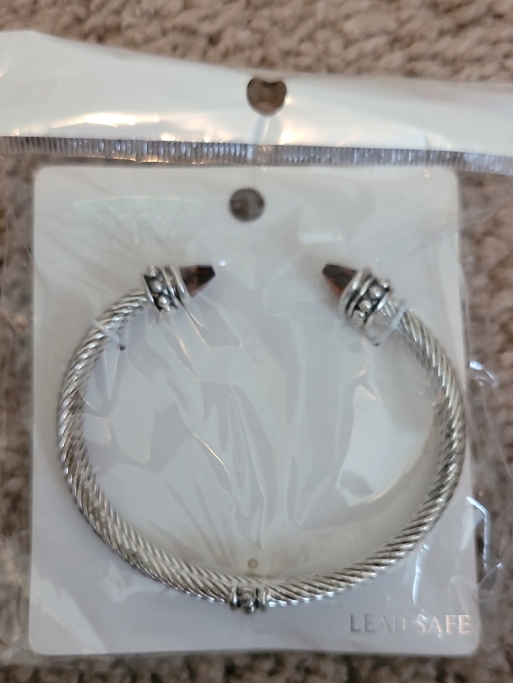 IC COLLECTION Silver-Tone Twisted Cable Open Cuff Bracelet with Dark Tip Accents